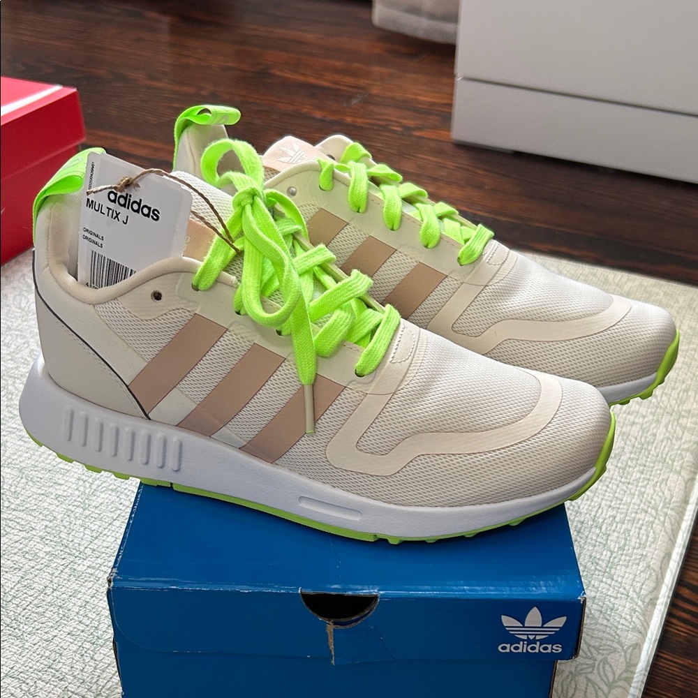 Adidas Cream and Lime Green Sneakers
